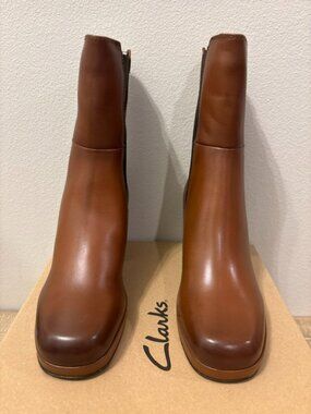 Clarks Pique Up Brown Leather Slip On Boot